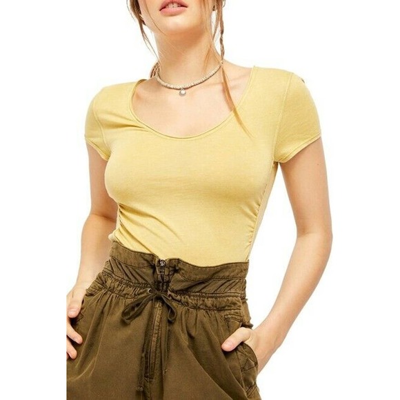 Free People Sonnet Chartreuse  Cotton Tank Tee - Picture 1 of 4